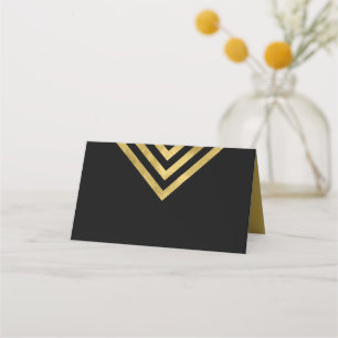 Elegant Chic Black and Faux Gold Geometric Place Card