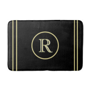 Elegant Chic Black and Gold Custom Monogram   Bath Mat