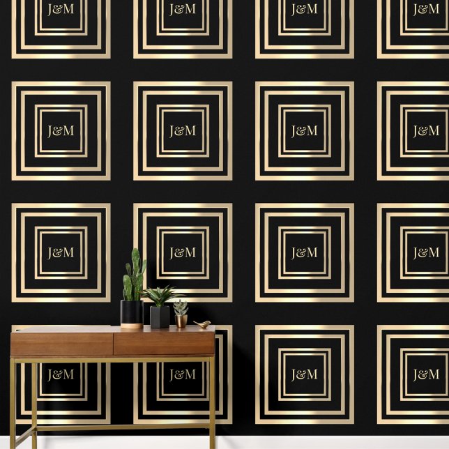 Elegant chic black and gold monogram initial name wallpaper (Creator Uploaded)