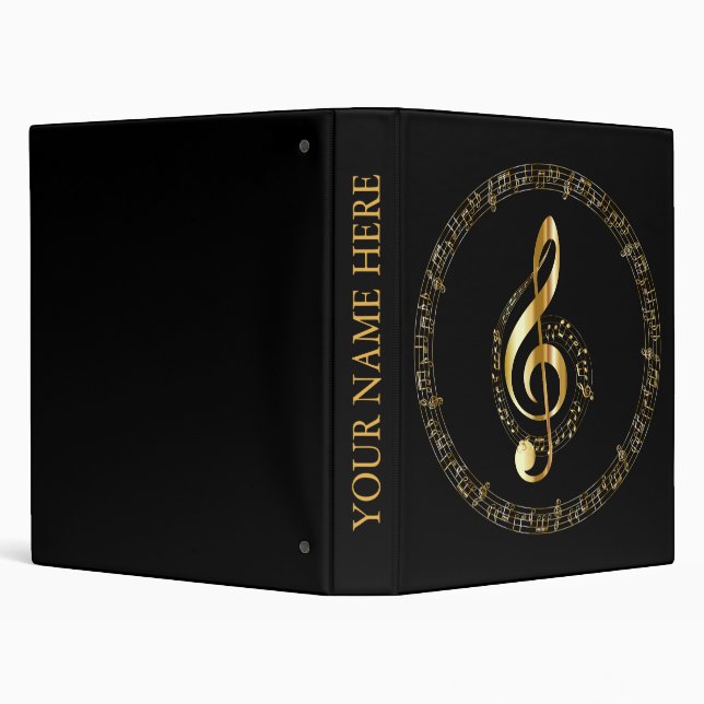 Elegant Chic Black And Gold Music Notes Design Binder (Background)