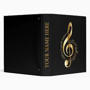Elegant Chic Black And Gold Music Notes Design Binder