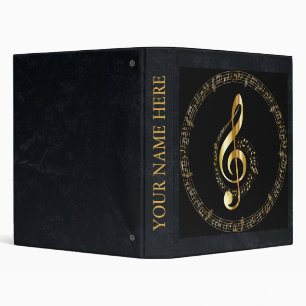 Elegant Chic Black And Gold Music Notes Design Binder