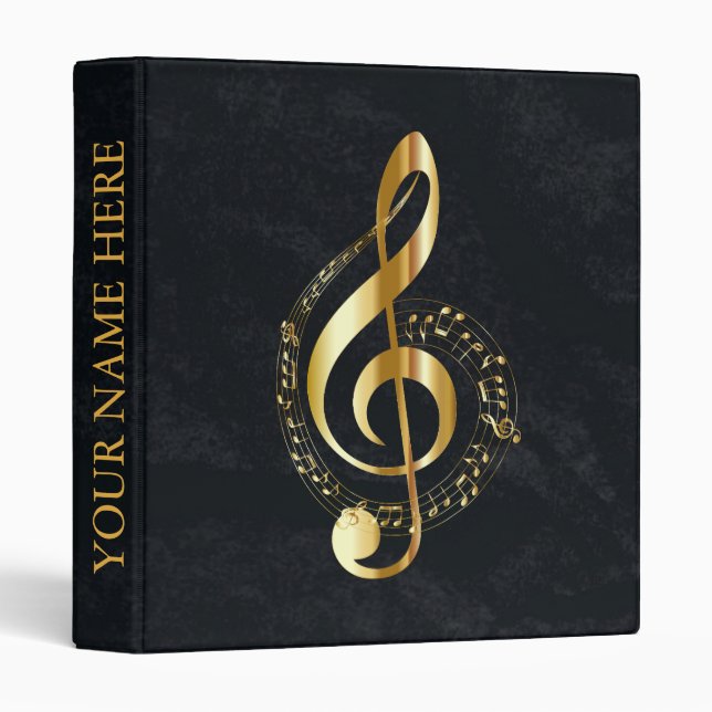 Elegant Chic Black And Gold Music Notes Design Binder (Front/Spine)