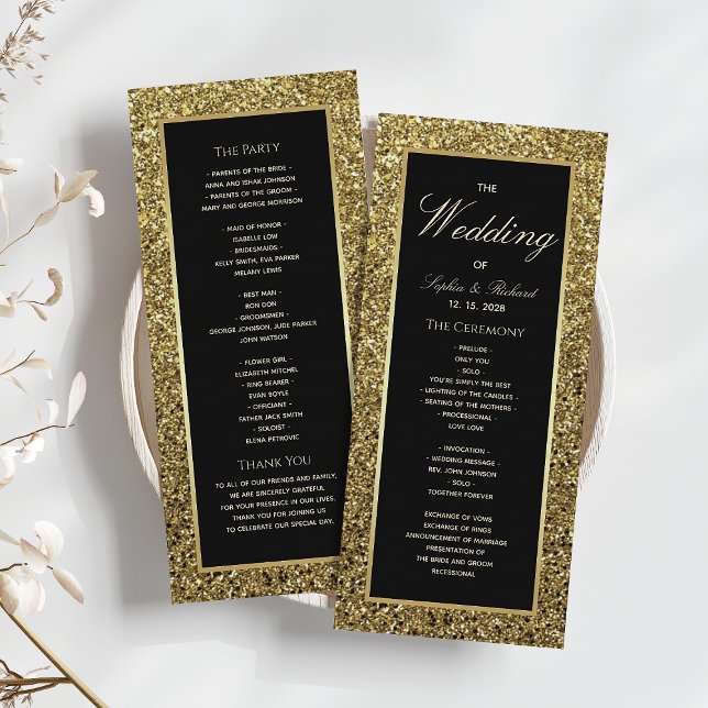 Elegant Chic Black and Gold Wedding Program (Creator Uploaded)