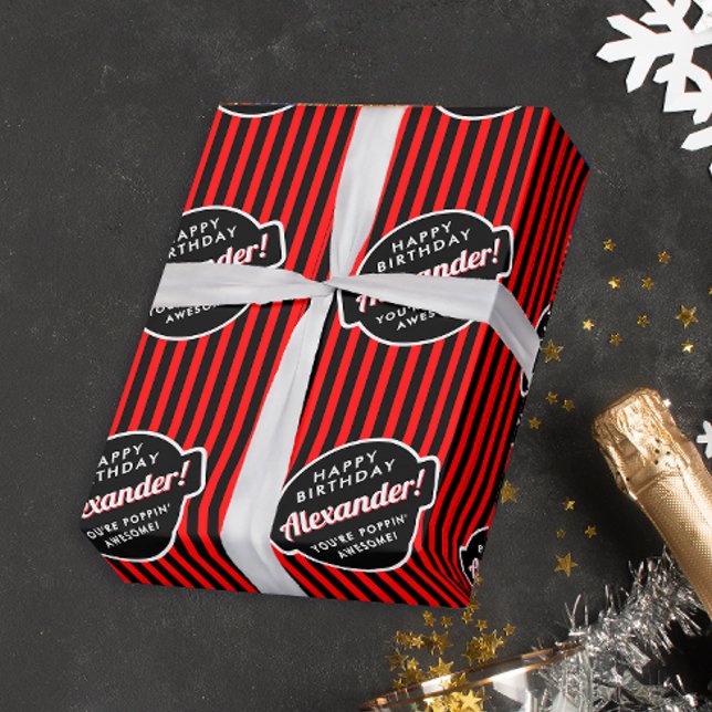Elegant Chic Black And Red Popcorn Striped Pattern Wrapping Paper (Creator Uploaded)