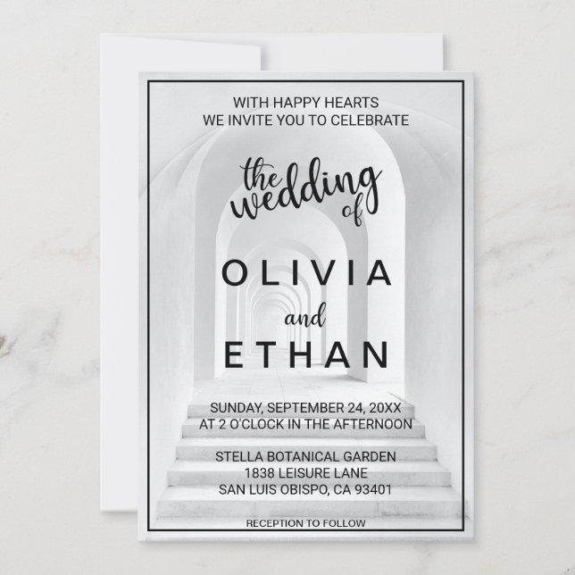 Elegant Chic Black And White Border Photo Wedding  Invitation (Front)
