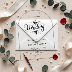 Elegant Chic Black And White Calligraphy Wedding Acrylic Invitations