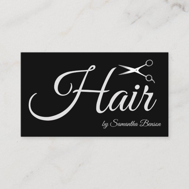 Elegant Chic Black and White Hair Stylist Scissors Business Card (Front)