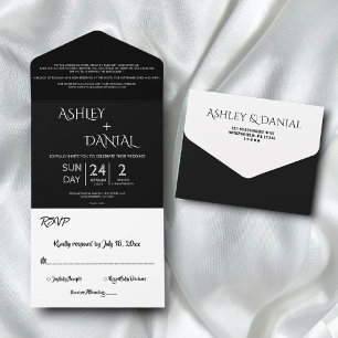 Elegant Chic Black And White Modern Simple Wedding All In One Invitation