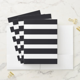 Elegant Chic Black And White Striped  Pocket Folder