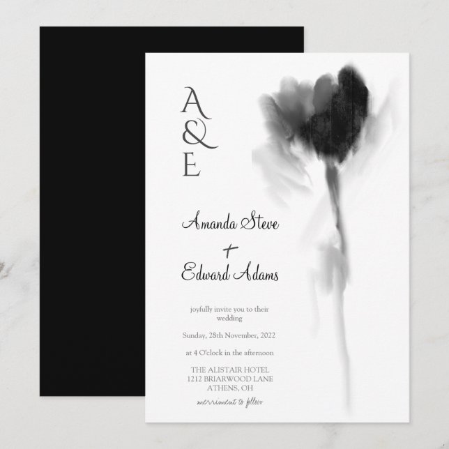 Elegant Chic Black and White Tulip Floral Wedding Invitation (Front/Back)