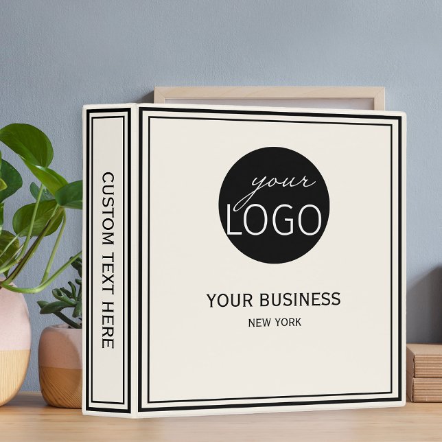 Elegant Chic Black Border Business Logo Custom Binder (Logo Branded Ring Binders by Busy Business Bee)