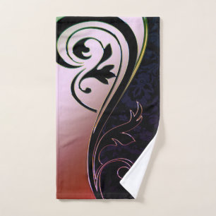 Elegant Chic Black Damask Gold Swirls Bath Towel Set