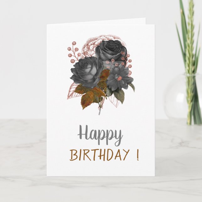 Elegant Chic Black Flowers  Birthday Card (Front)