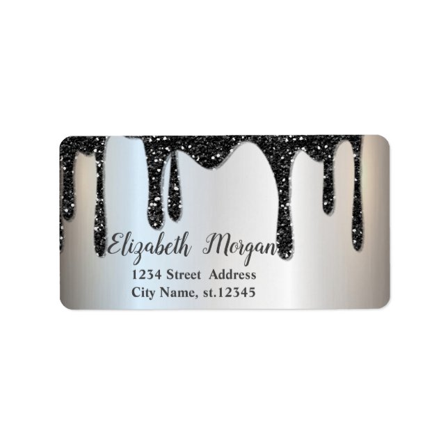 Elegant Chic  Black Glitter Drops Label (Front)