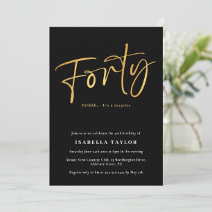Elegant Chic Black Gold 40th Birthday Invitation