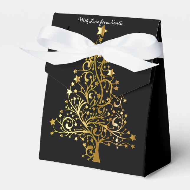 Elegant Chic Black Gold Christmas Tree Favour Box (Front Side)