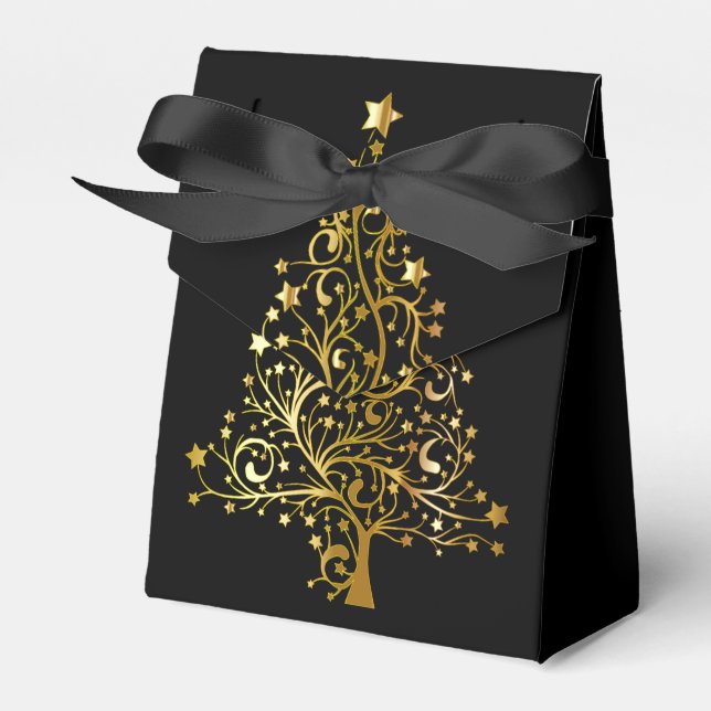 Elegant Chic Black Gold Christmas Tree Favour Box (Front Side)