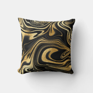 Elegant Chic Black & Gold Foil Marble Throw Pillow