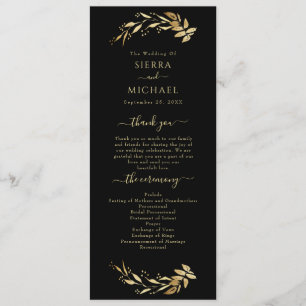 Elegant Chic Black Gold Foliage Wedding Program