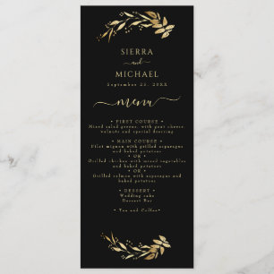 Elegant Chic Black Gold Foliage Wedding Reception Menu