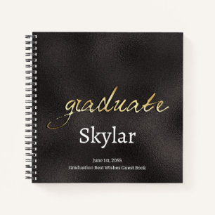 Elegant Chic Black Gold Graduation Guest Notebook
