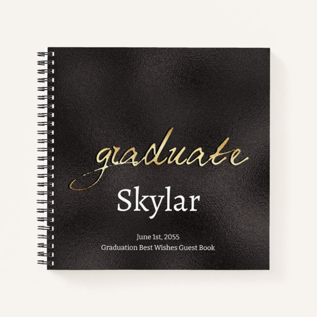 Elegant Chic Black Gold Graduation Guest Notebook (Front)