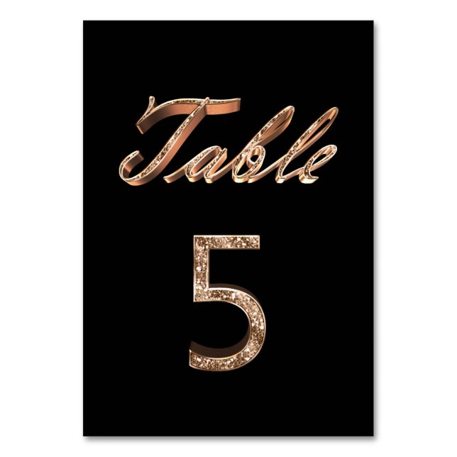 Elegant Chic Black Gold Party Table Number 5 (Front)
