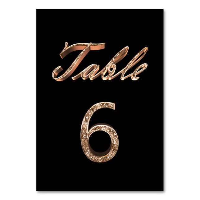 Elegant Chic Black Gold Party Table Number 6 (Front)