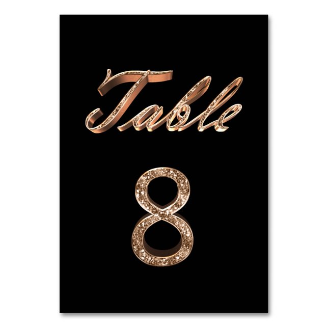 Elegant Chic Black Gold Party Table Number 8 (Front)