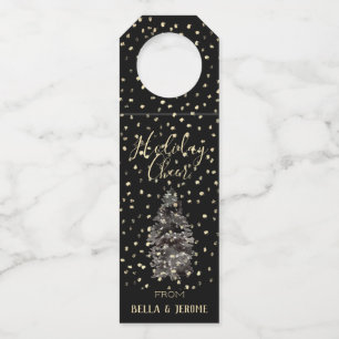 Elegant Chic Black & Gold Snow Holiday Cheer Bottle Tag