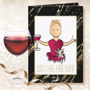 Elegant Chic Black Gold Sparkle Wine Card for Her