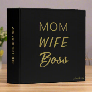 Elegant Chic Black & Gold Typography Mom Quote Binder