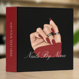 Elegant Chic Black & Red Nail Salon Beauty  Binder
