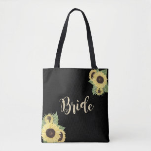 Elegant Chic Black, Sunflowers, Bride Tote Bag