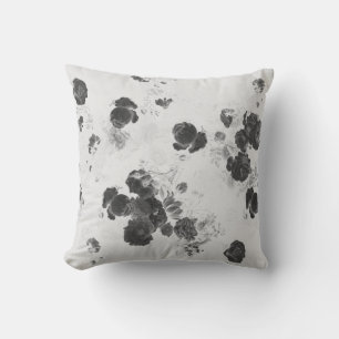 Elegant Chic Black White Gray Roses Floral Toile Throw Pillow