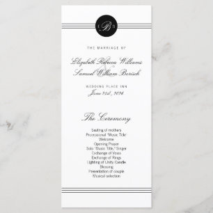 Elegant Chic Black White Monogram Wedding Program