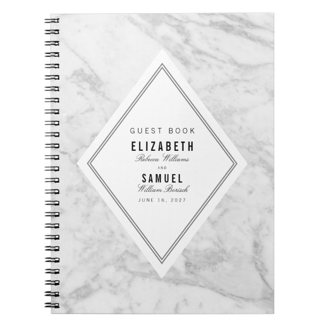 Elégant chic blanc marbre gris Mariage livre d'or (Devant)