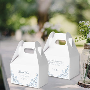 Elegant Chic Blue and White Wedding Thank You Favor Box