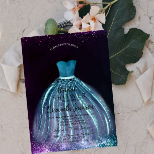 Elegant Chic Blue Dress, Bridal Shower Invitation