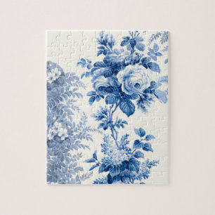 Elegant Chic Blue Roses and Ferns Jigsaw Puzzle