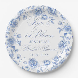 Elegant Chic Blue Toile Chinoiserie Bridal Shower Paper Plate