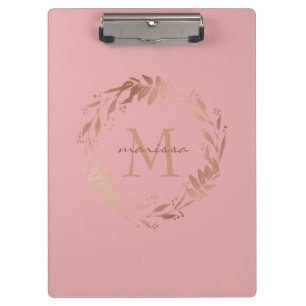 Elegant Chic Blush Pink Rose Gold Monogram Clipboard