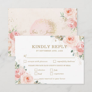 Elegant Chic Blush Pink Roses Floral Wedding Meal RSVP Card