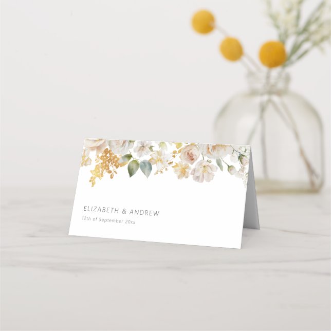 Elegant Chic Blush Pink Roses Floral Wedding Place Card (Front)