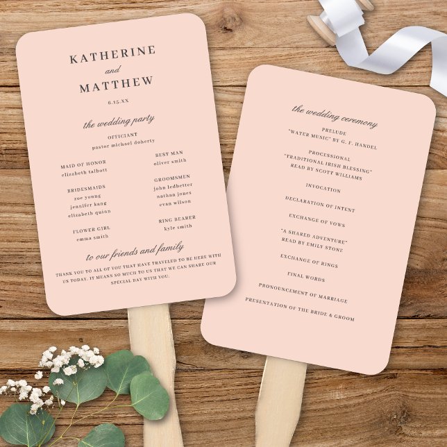 Elegant Chic Blush Pink Wedding Ceremony Program Hand Fan (Elegant Chic Blush Pink & Dark Grey Wedding Ceremony Program Hand Fan)