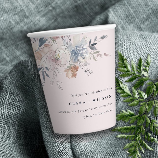 Elegant Chic Blush Watercolor Floral Wedding Paper Cups (Creator Uploaded)