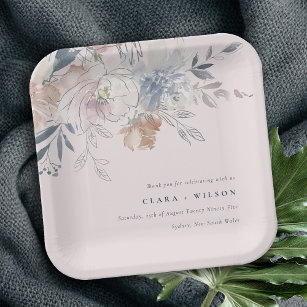 Elegant Chic Blush Watercolor Floral Wedding Paper Plate