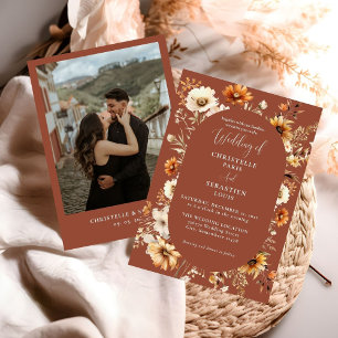 Elegant & Chic Boho Fall Wildflower  Wedding  Invitation