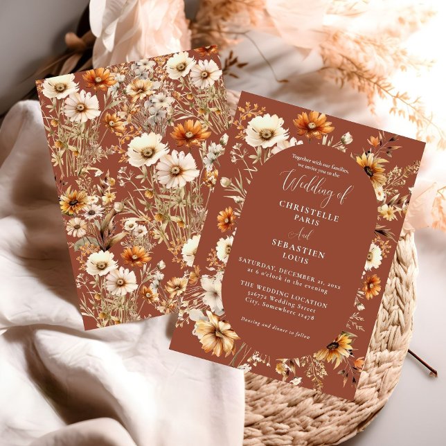 Elegant & Chic Boho Fall Wildflower  Wedding  Invitation (Creator Uploaded)